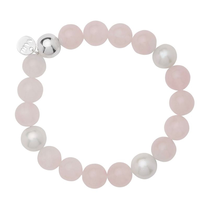 Najo Sunset Rose Quartz & Pearl Stretch Bracelet