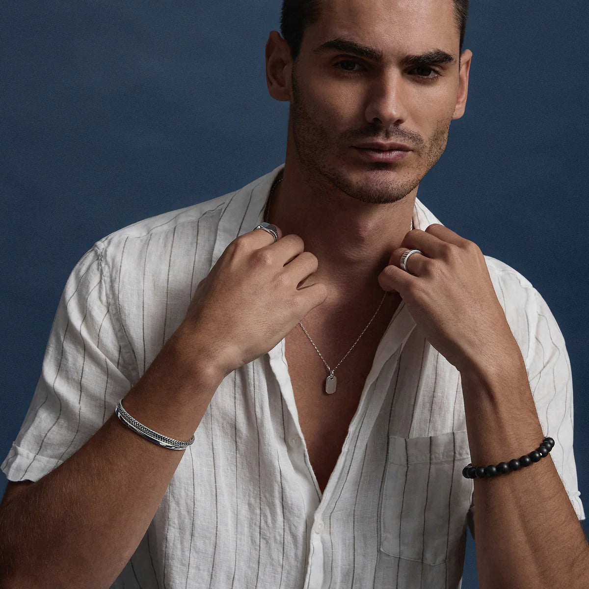 Najo Apollo Men's 10mm Onyx & Steel Stretch Bracelet