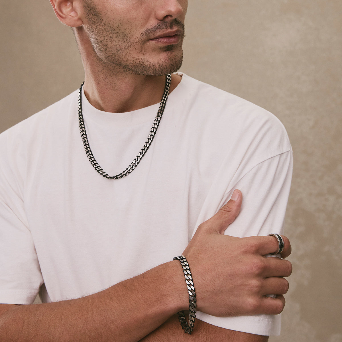 Najo Nero Men’s Steel Curb Chain Necklace (Bold)
