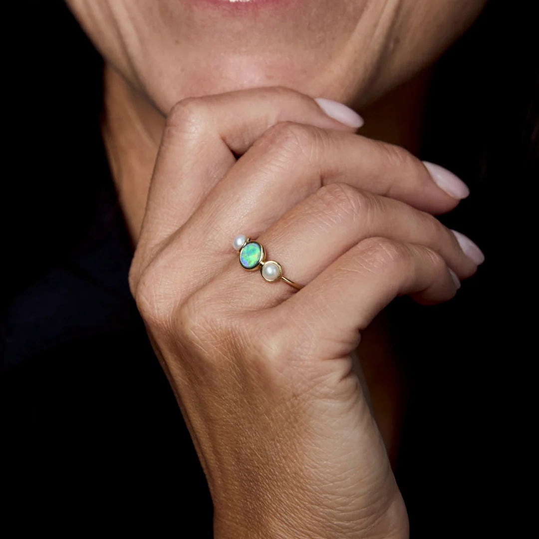 Ikecho 9ct Yellow Gold Azure Waters Pearl & Opal Ring