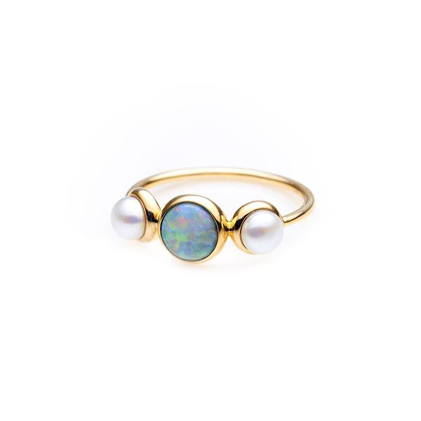 Ikecho 9ct Yellow Gold Azure Waters Pearl & Opal Ring