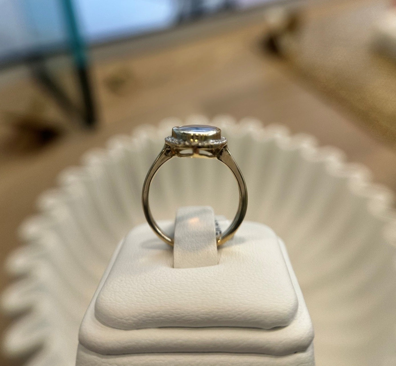 Ikecho 9ct Yellow Gold 3.17ct Solid Light Opal & Diamond Ring
