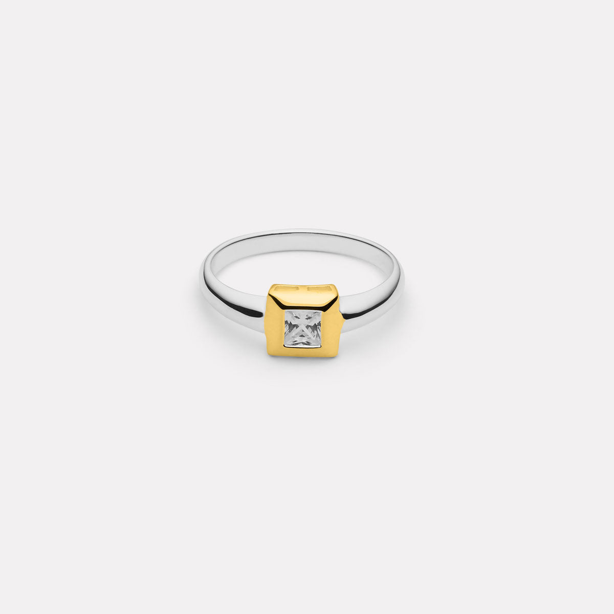 Najo Halo 2-Tone Cubic Zirconia Ring - Silver/Yellow Gold - Small