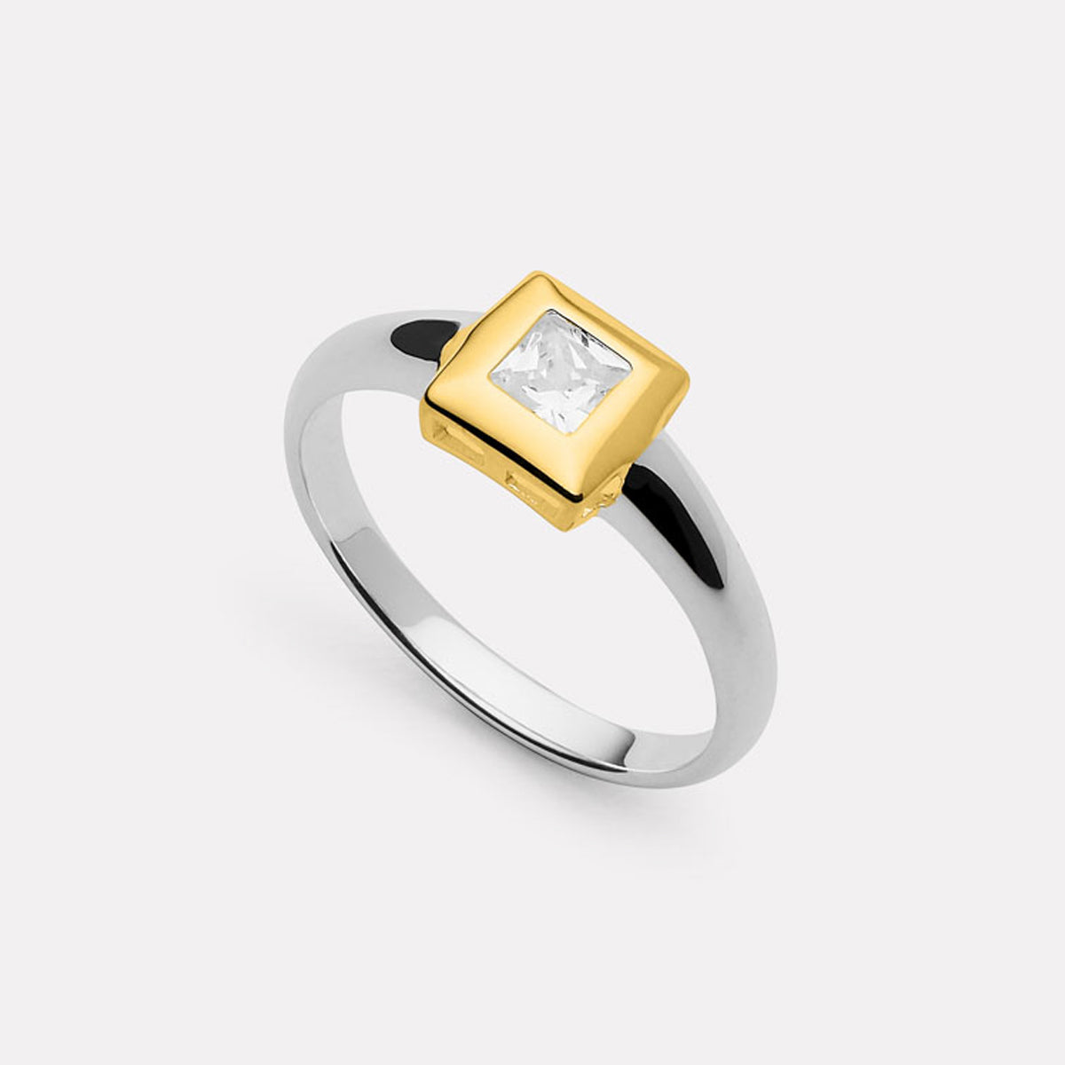 Najo Halo 2-Tone Cubic Zirconia Ring - Silver/Yellow Gold - Small
