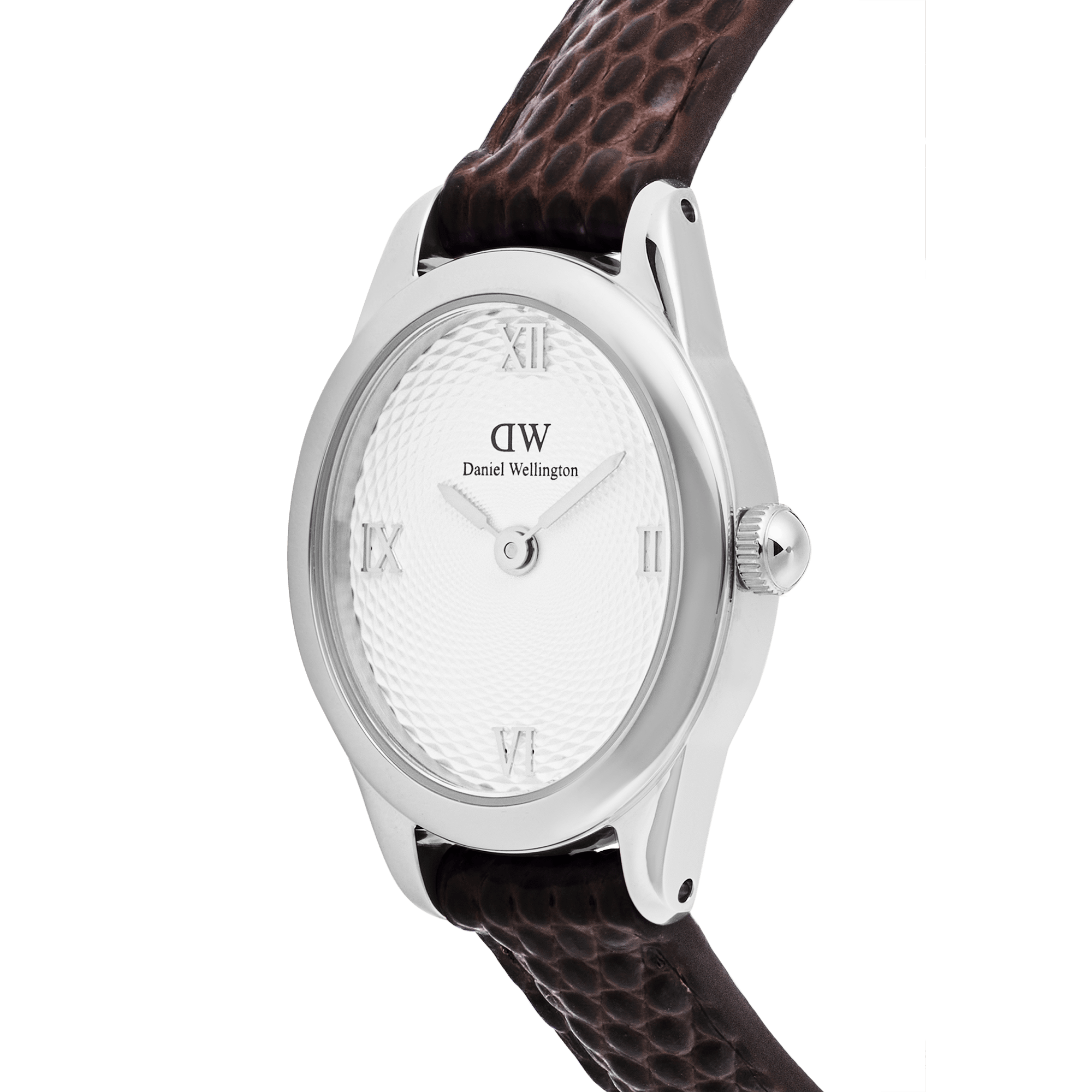 Daniel Wellington Ophelia Mini Dark Brown Lizard White Guilloché Silver