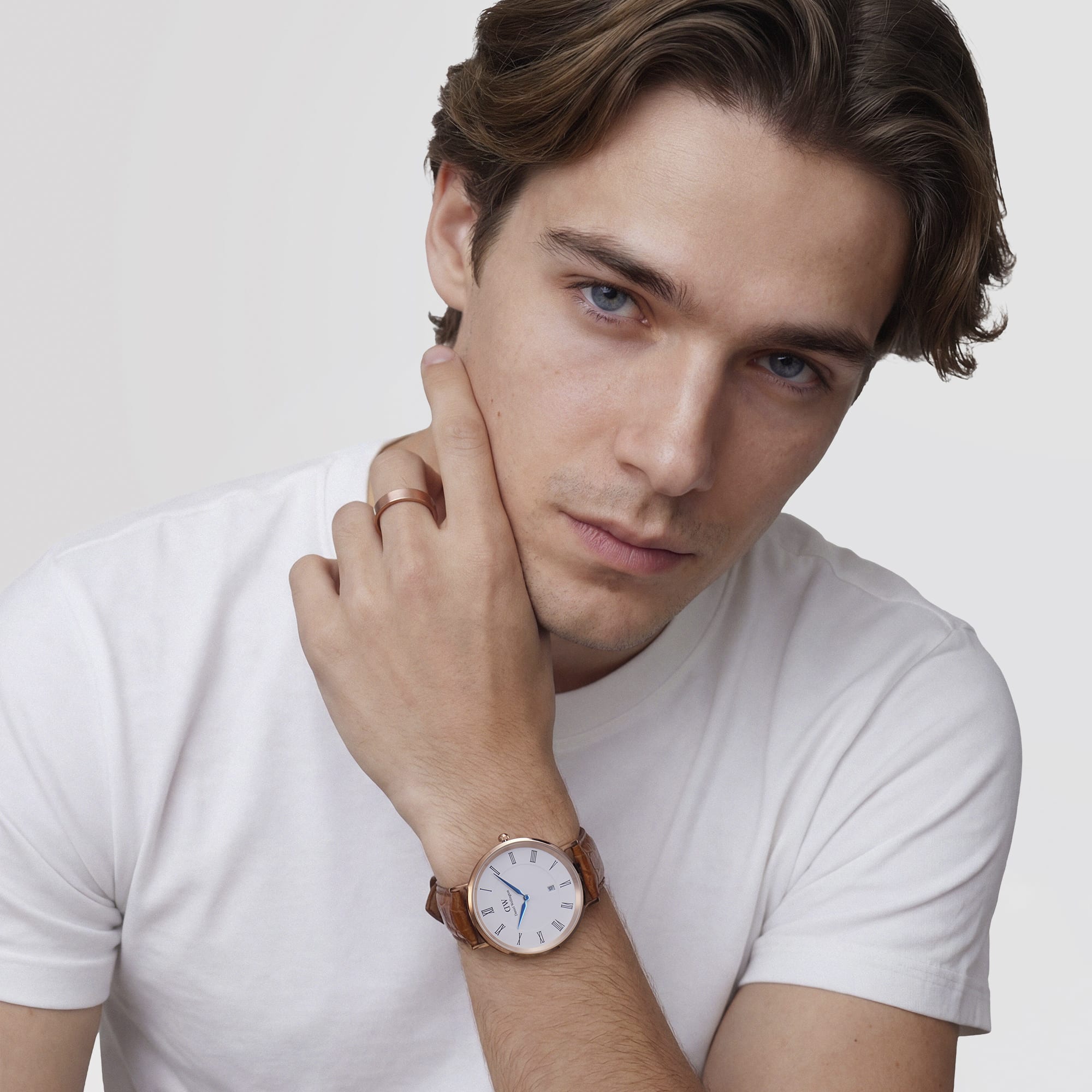 Daniel Wellington Classic Roman Numerals Date Light Brown Croc Belly Rose Gold