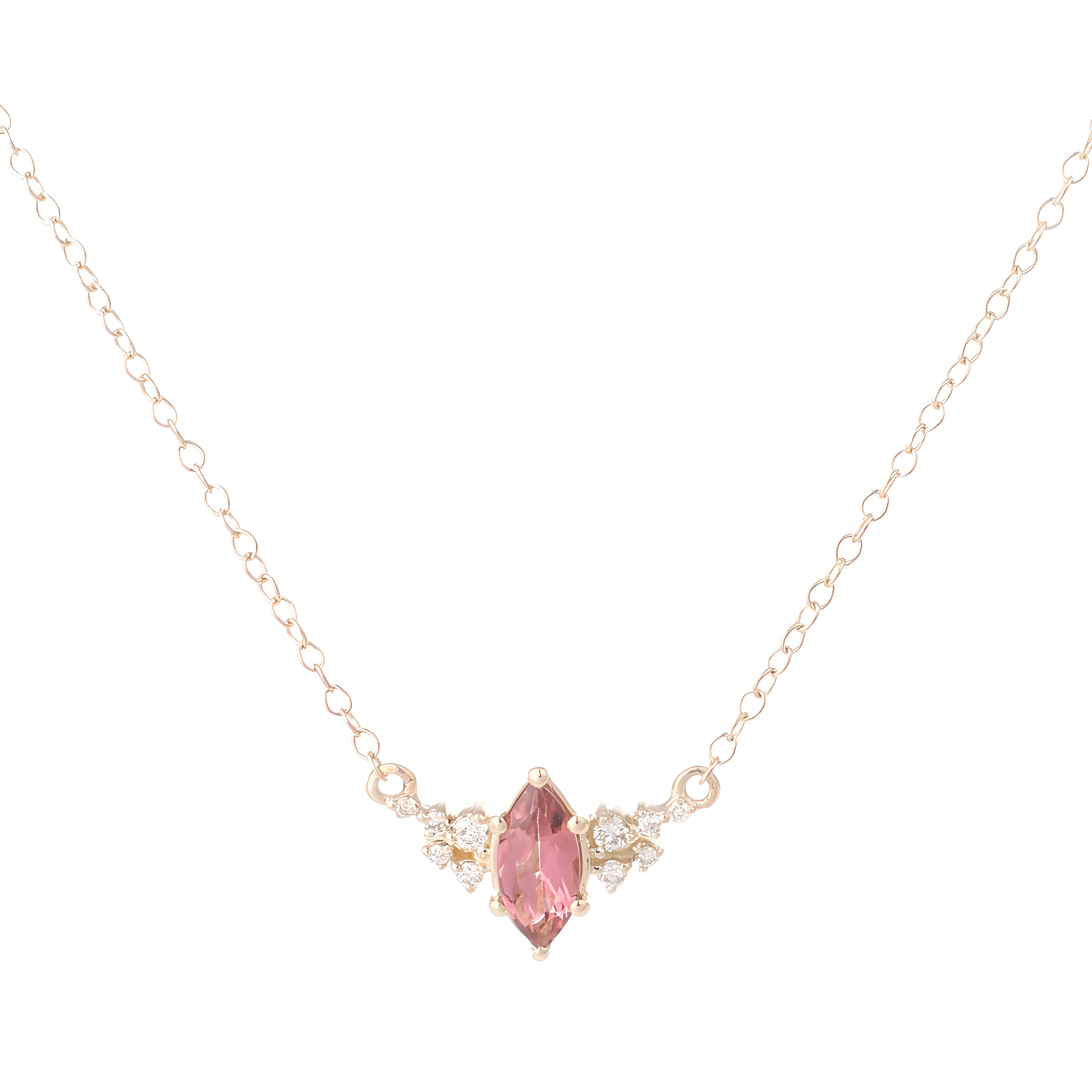 9ct Yellow Gold Marquise Natural Pink Sapphire & Natural Diamond Pendant
