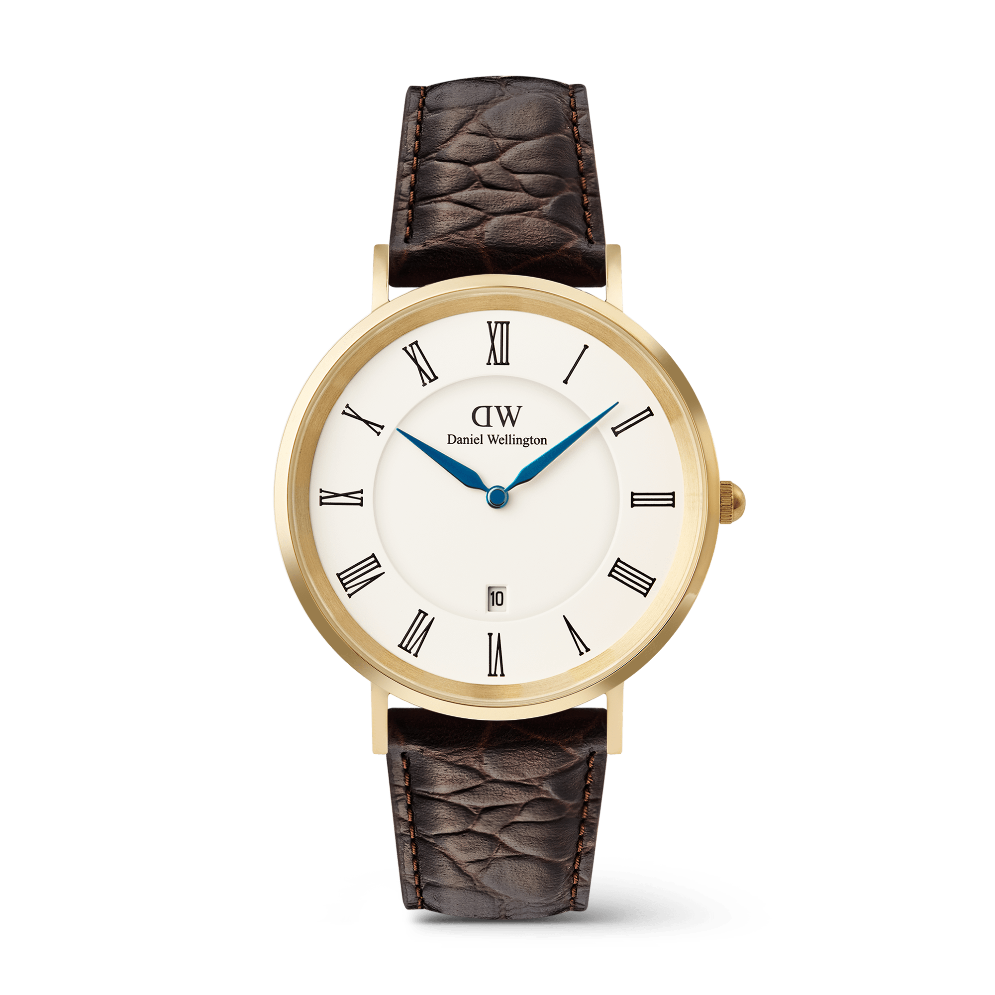 Daniel Wellington Classic Roman Numerals Date Dark Brown Croc Belly Gold