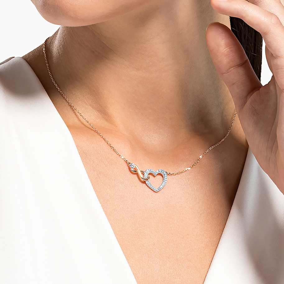 Swarovski Hyperbola necklace, Infinity and heart, White, Mixed metal finish