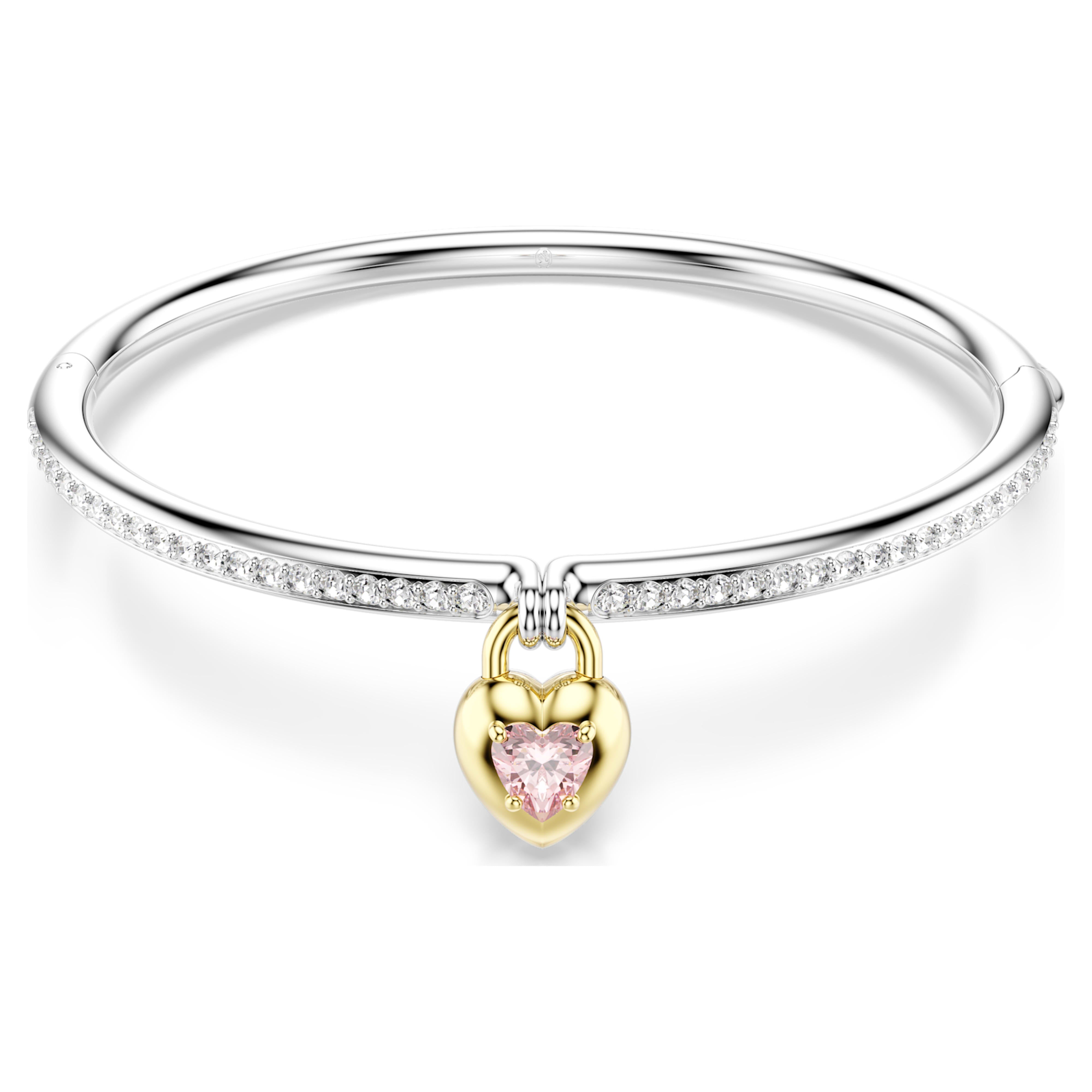 Swarovski Idyllia Bangle – Mixed cuts, Heart, Pink, Mixed metal finish