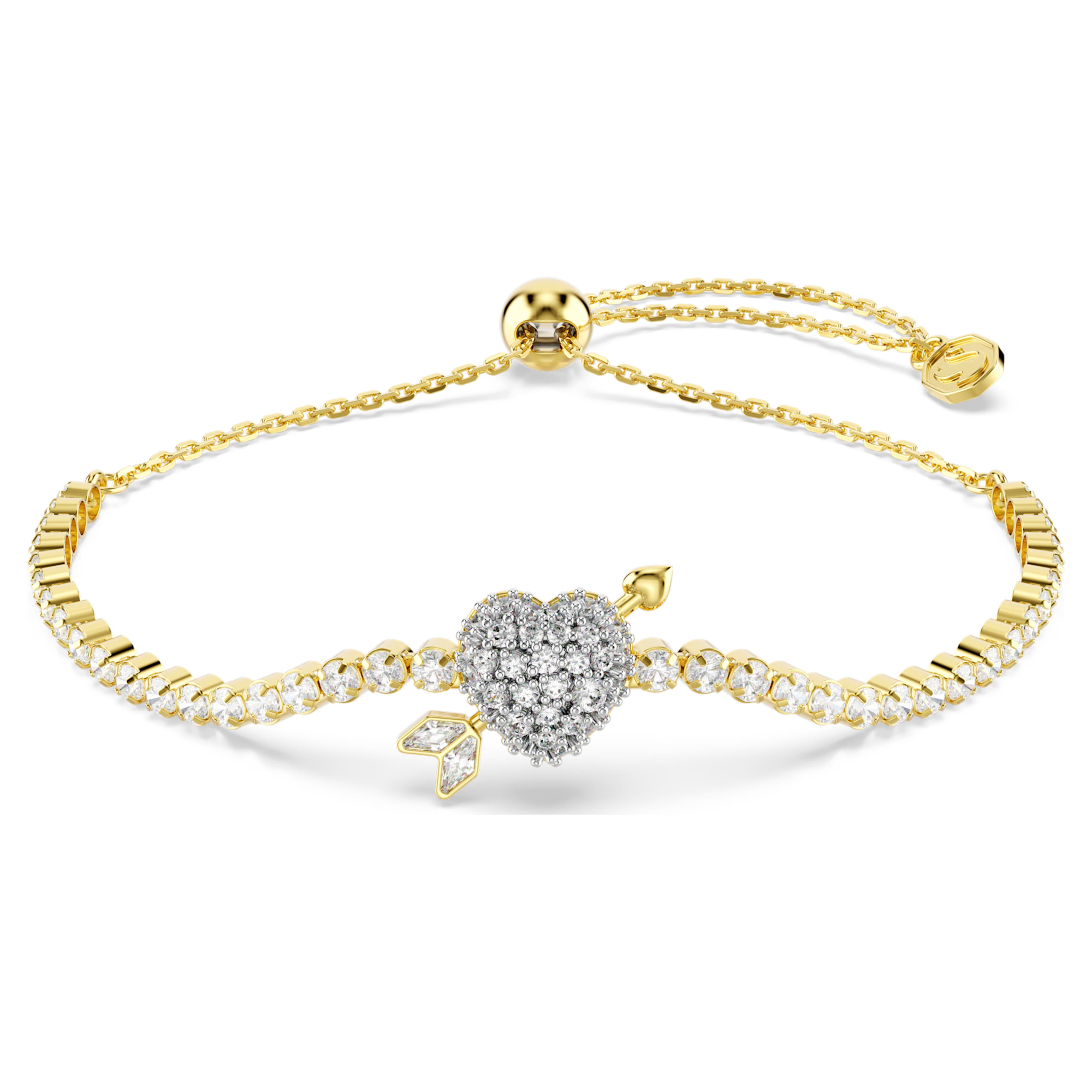 Swarovski Idyllia Bracelet – Mixed cuts, Heart with arrow, White, 18K gold finish