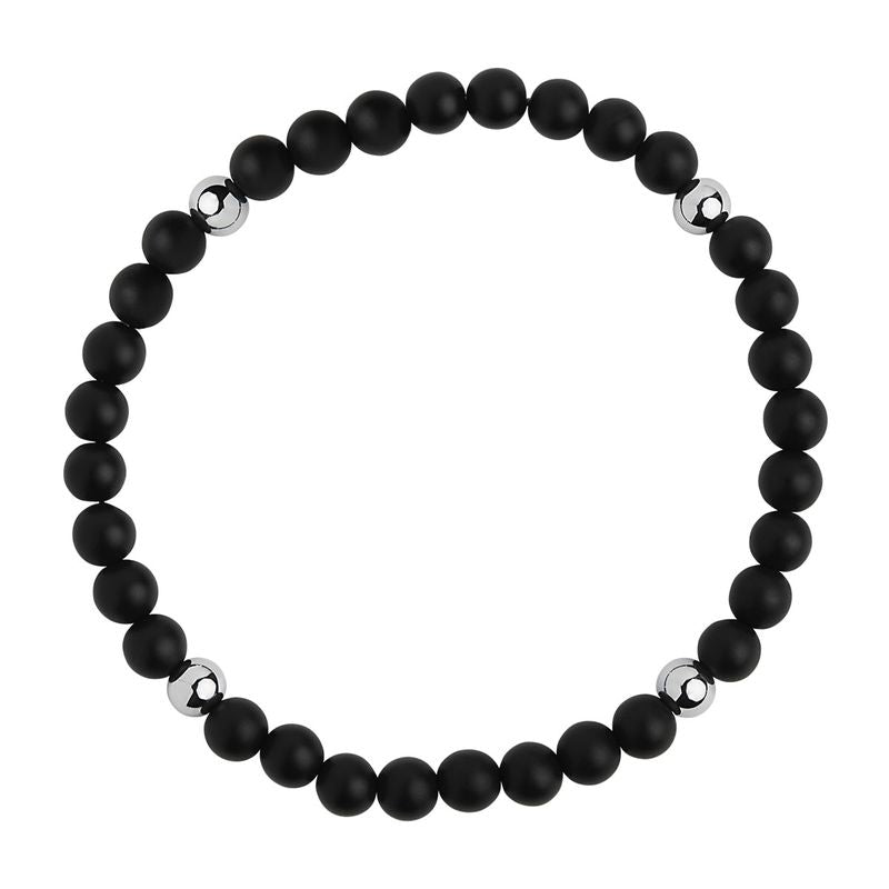 Najo Apollo Men's 6mm Matt Onyx & Steel Stretch Bracelet