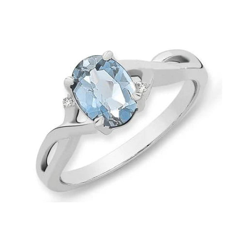 Sterling Silver Blue Topaz & Diamond Ring