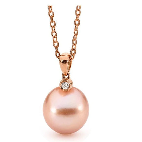Ikecho Marion 9ct Rose Gold Edison Pink Pearl Pendant