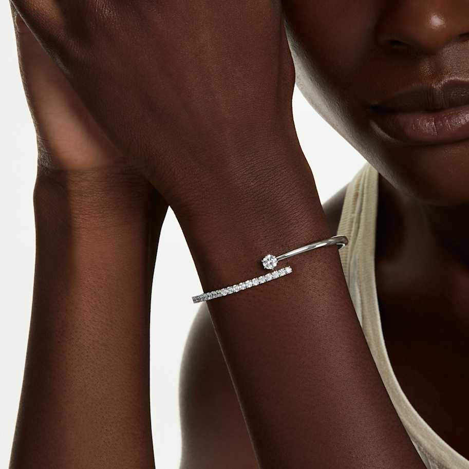 Swarovski Matrix bangle, Round cut, White, Rhodium plated