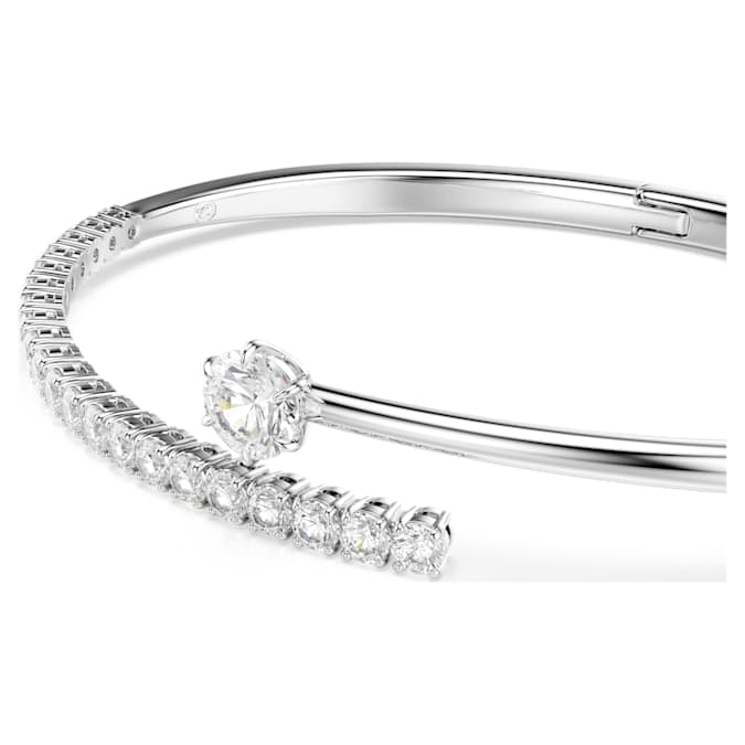 Swarovski Matrix bangle, Round cut, White, Rhodium plated