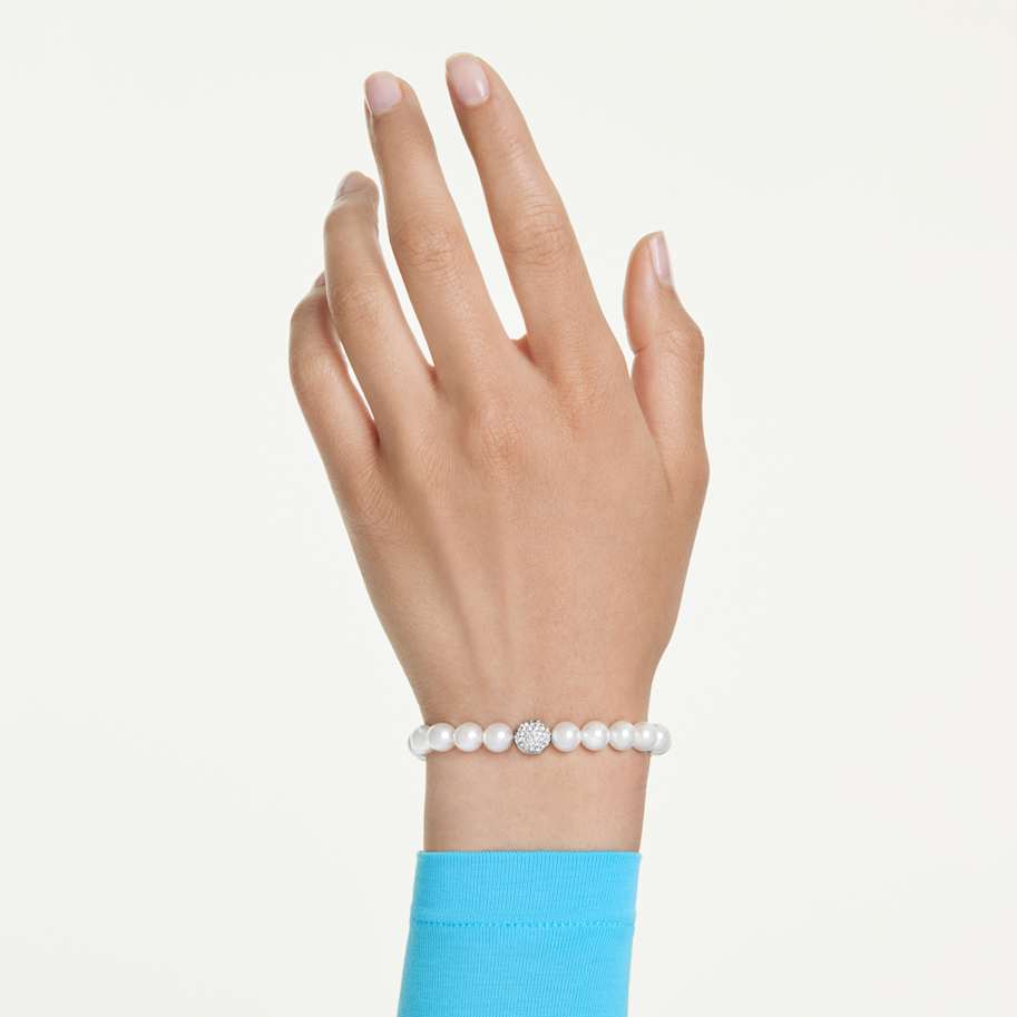 Swarovski Matrix bracelet, Crystal pearl, White, Rhodium plated