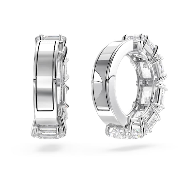 Swarovski Matrix clip earrings, Square cut, White, Rhodium plated