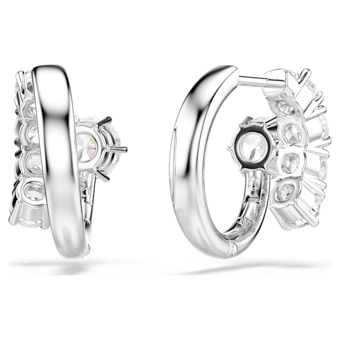 Swarovski Matrix hoop earrings, Round cut, White, Rhodium plated