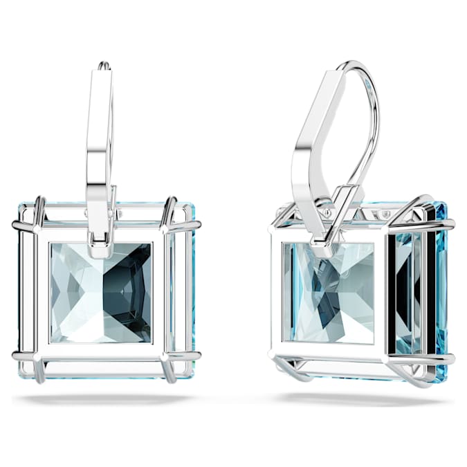 Swarovski Millenia drop earrings, Square cut, Blue, Rhodium plated