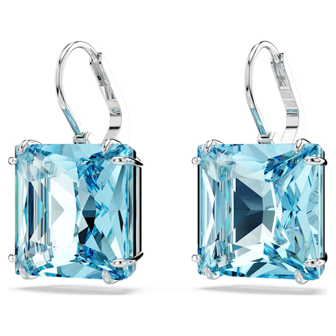 Swarovski Millenia drop earrings, Square cut, Blue, Rhodium plated