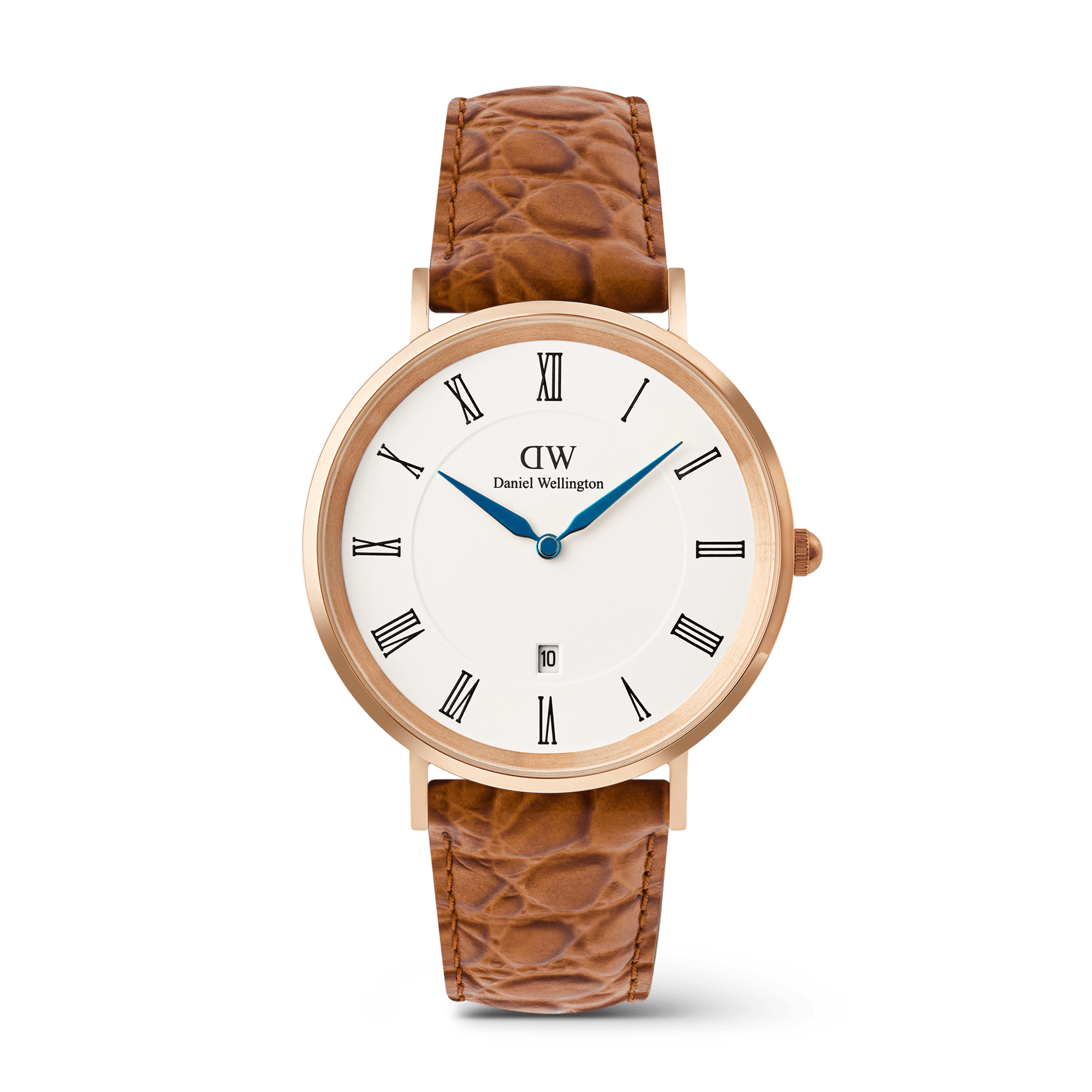 Daniel Wellington Classic Roman Numerals Date Light Brown Croc Belly Rose Gold