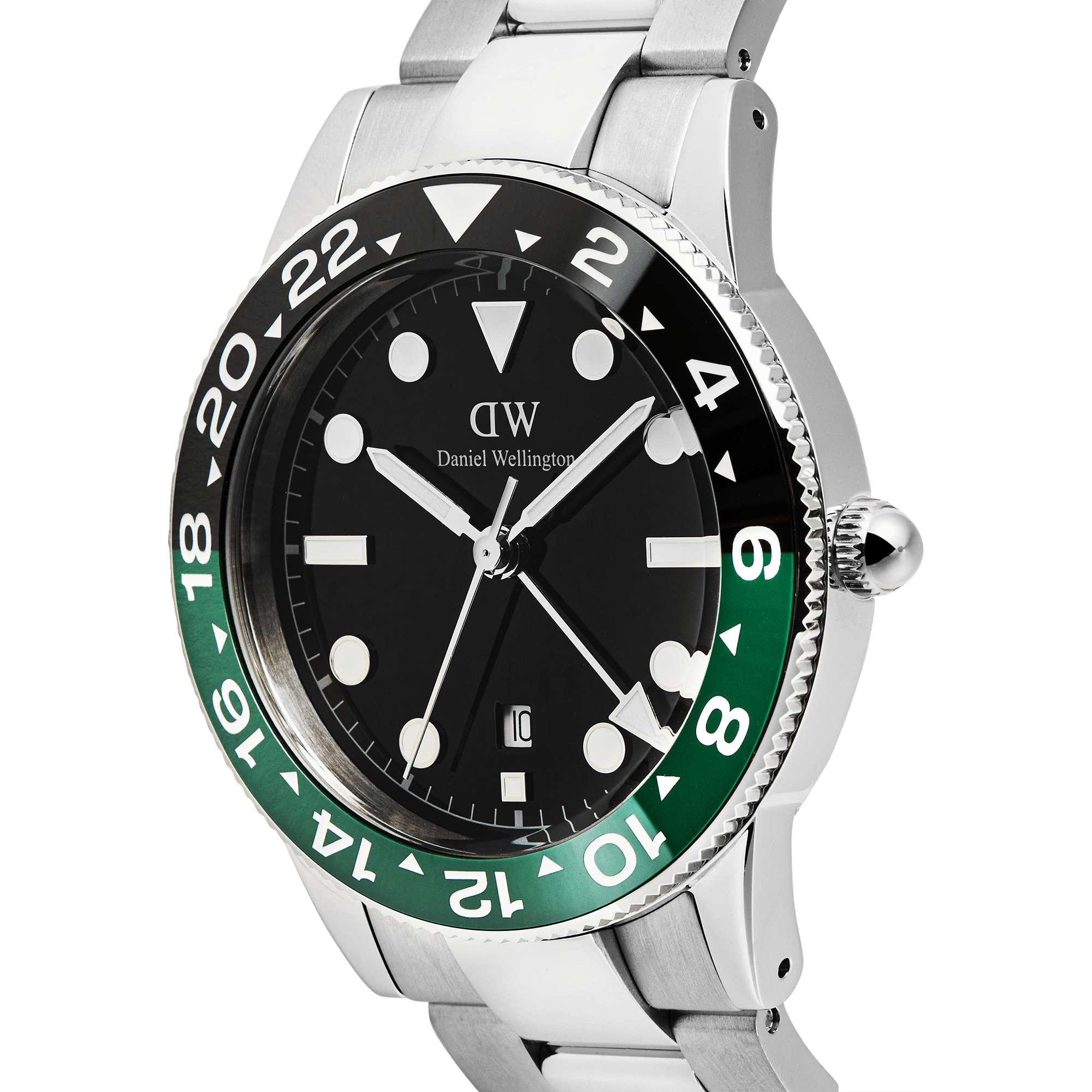 Daniel Wellington Iconic GMT Link Black Green Ceramic Bezel Silver