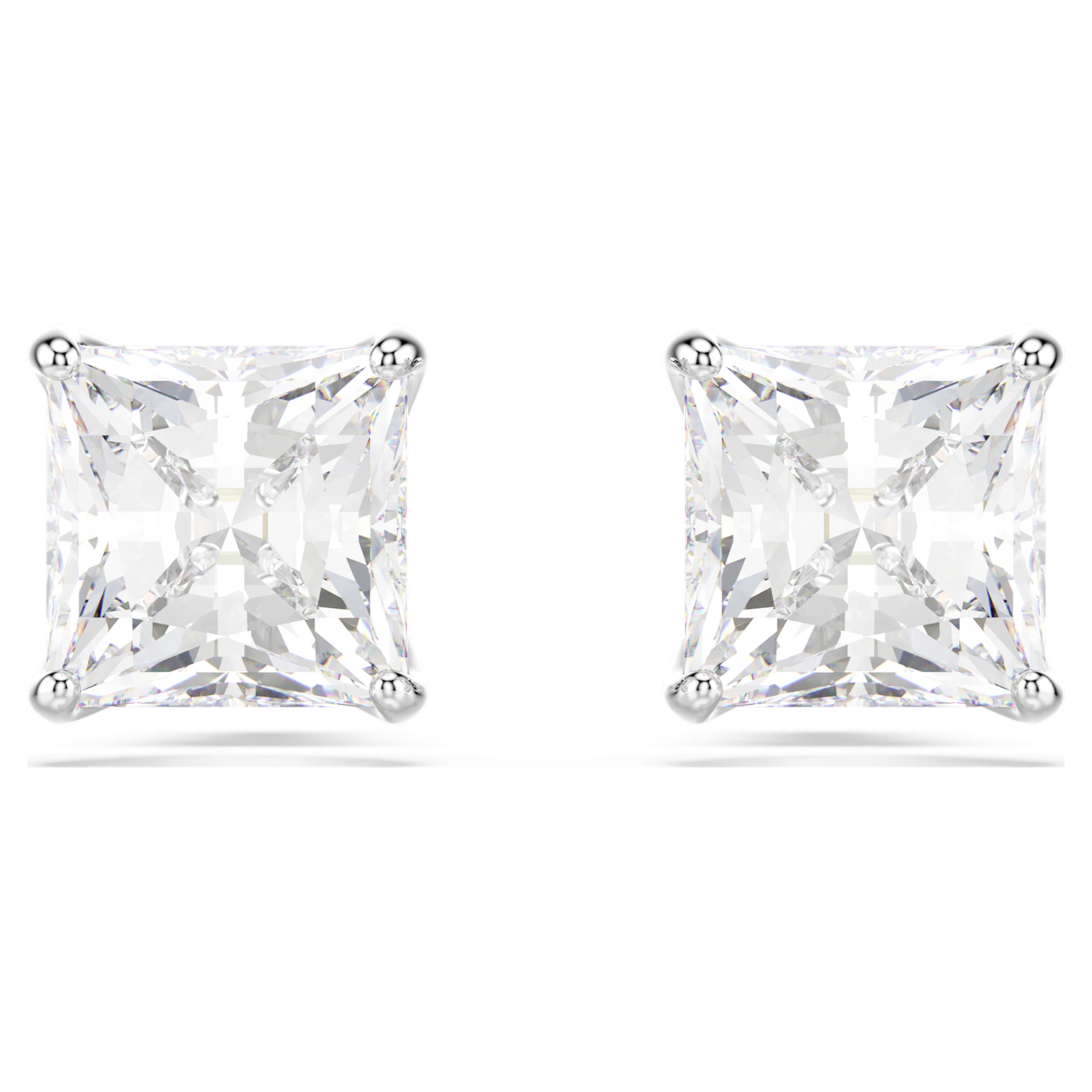 Swarovski Stilla Attract Stud Earrings – Square cut, White, Rhodium plated
