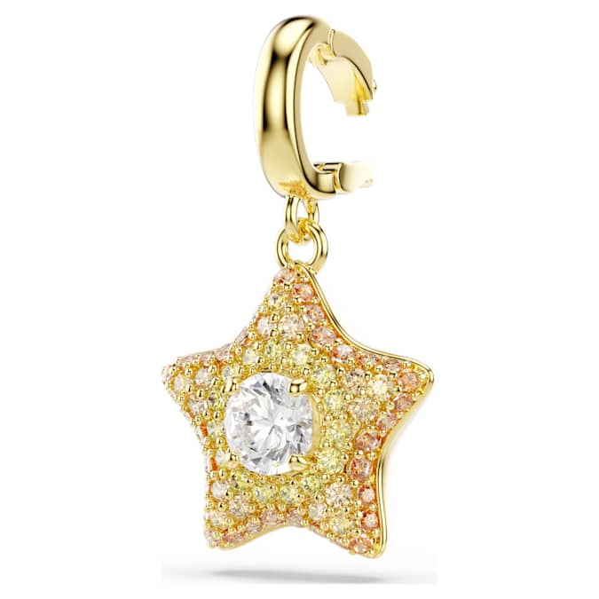 Swarovski Sublima charm, Round cut, Star, Yellow, 18K gold finish