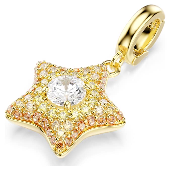 Swarovski Sublima charm, Round cut, Star, Yellow, 18K gold finish