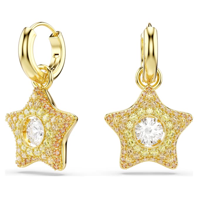 Swarovski Sublima drop earrings, Round cut, Star, Multicoloured, 18K gold finish
