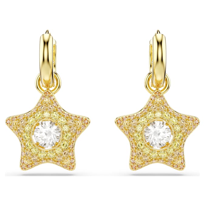 Swarovski Sublima drop earrings, Round cut, Star, Multicoloured, 18K gold finish