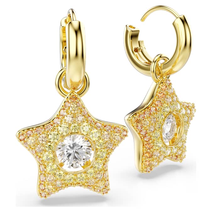 Swarovski Sublima drop earrings, Round cut, Star, Multicoloured, 18K gold finish