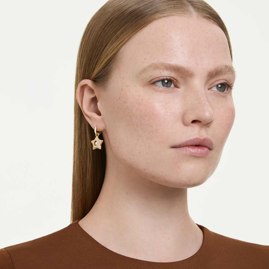 Swarovski Sublima drop earrings, Round cut, Star, Multicoloured, 18K gold finish