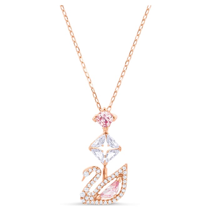 Swarovski Swan pendant, Swan, Pink, 18K rose gold finish