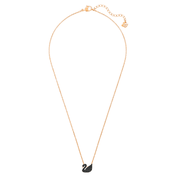 Swarovski Swan pendant, Swan, Small, Black, 18K rose gold finish