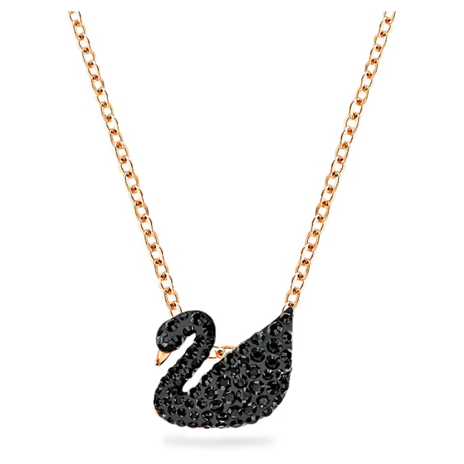 Swarovski Swan pendant, Swan, Small, Black, 18K rose gold finish