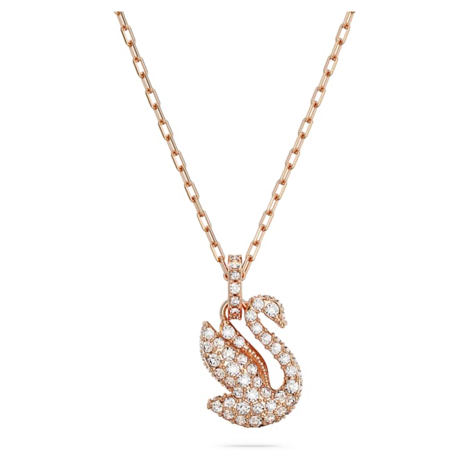 Swarovski Swan pendant, Swan, Small, White, 18K rose gold finish