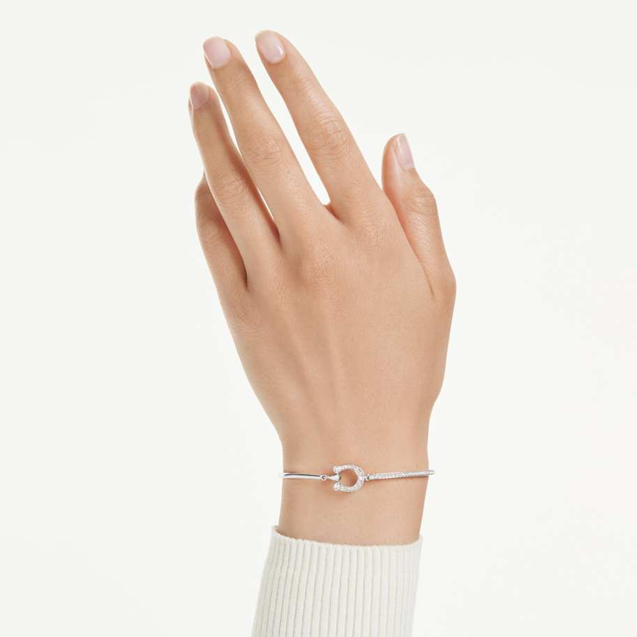 Swarovski Symbolica bracelet, Pavé, Horseshoe, White, Rhodium plated
