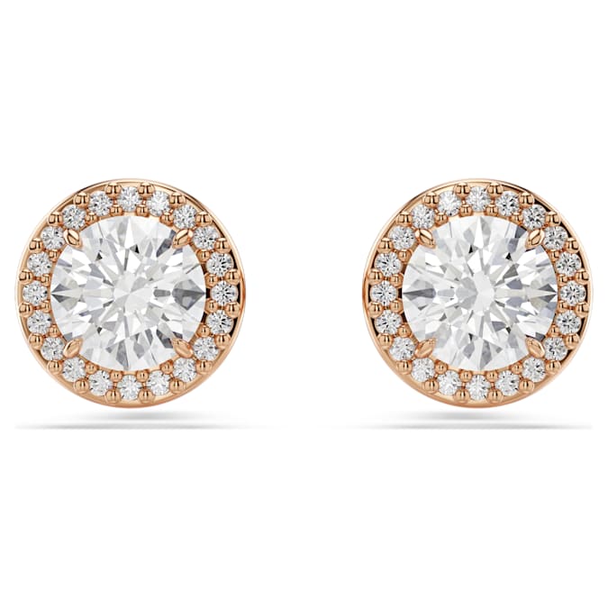 Swarovski Una Angelic stud earrings, Round cut, Pavé, White, 18K rose gold finish