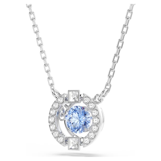 Swarovski Una necklace, Round cut, Blue, Rhodium plated
