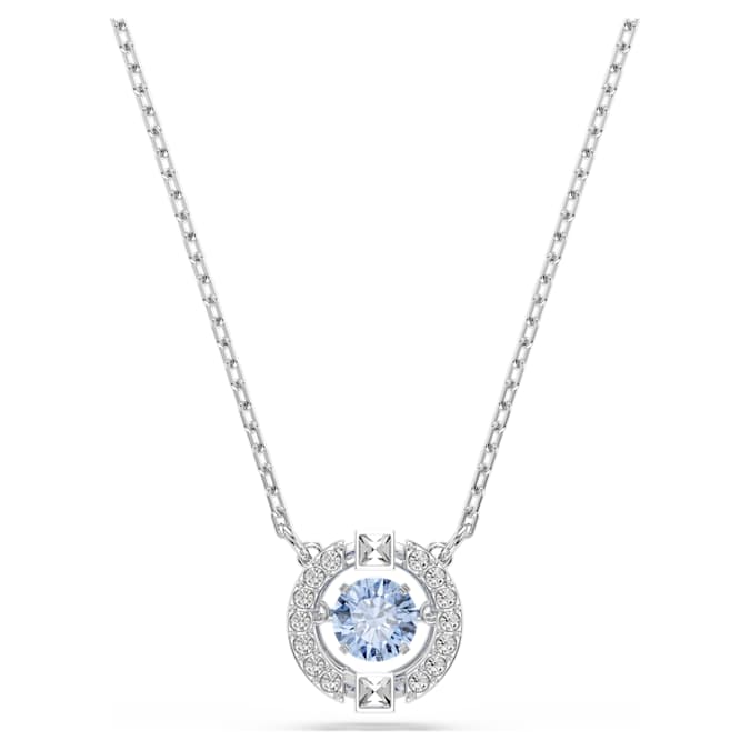 Swarovski Una necklace, Round cut, Blue, Rhodium plated