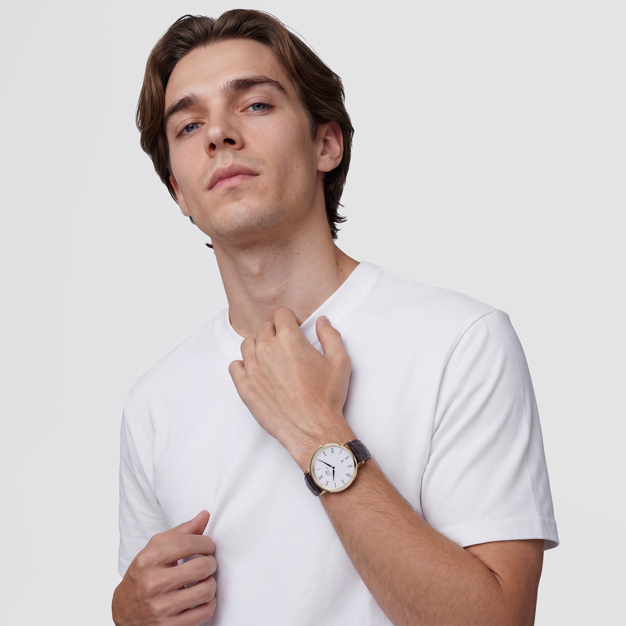 Daniel Wellington Classic Roman Numerals Date Dark Brown Croc Belly Gold