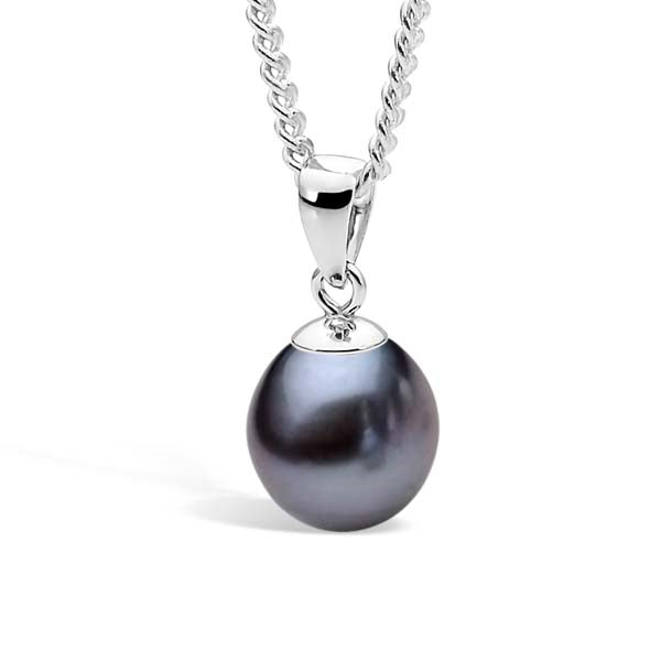 IKECHO Sterling Silver Black Dyed Pearl Drop Pendant 
