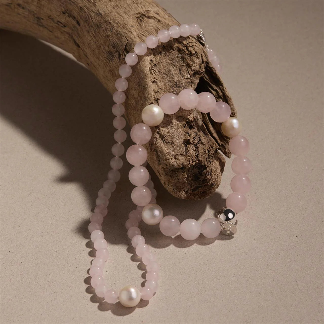 Najo Sunset Rose Quartz & Pearl Stretch Bracelet