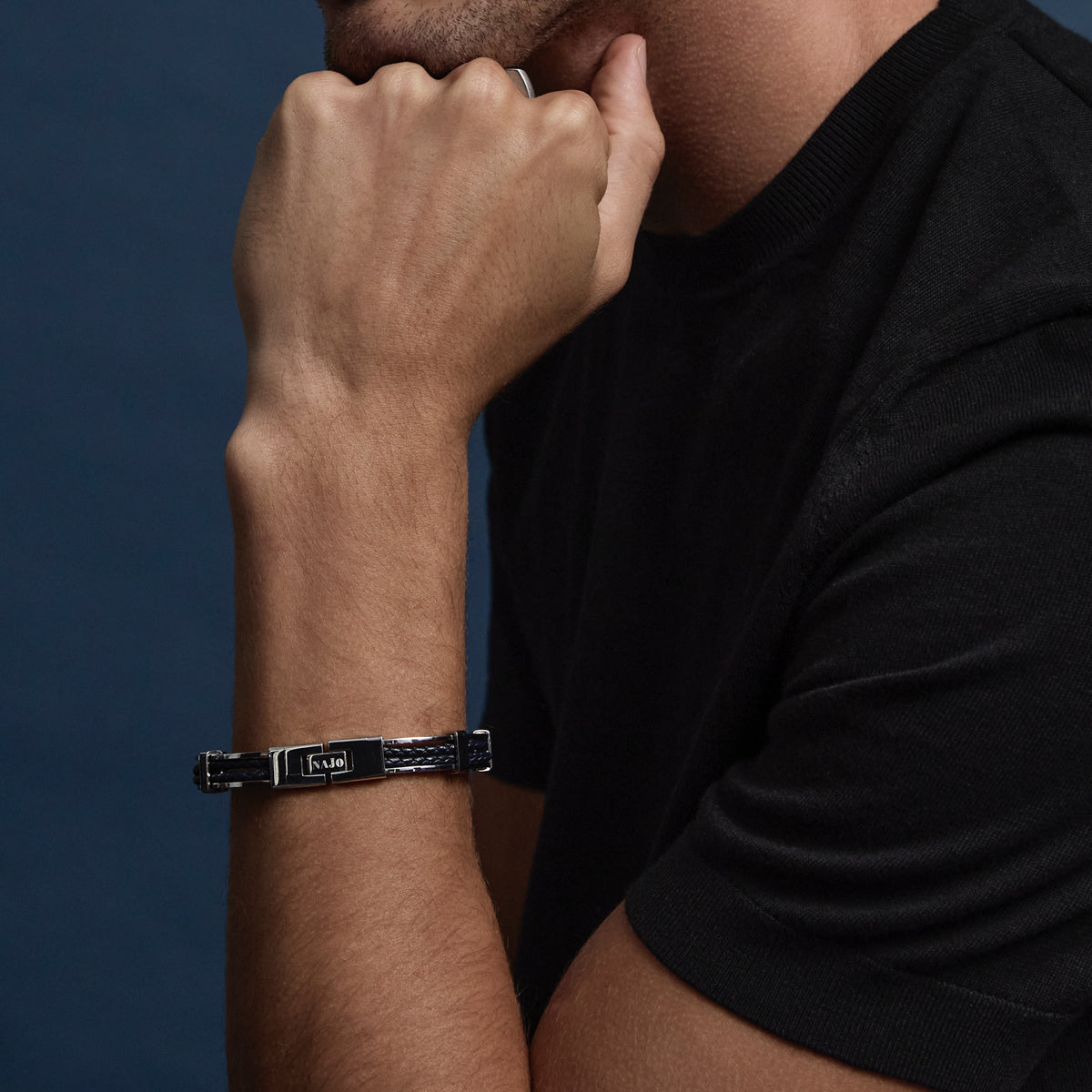 Najo Band of Strength Men’s Plaited Leather and Steel Bracelet