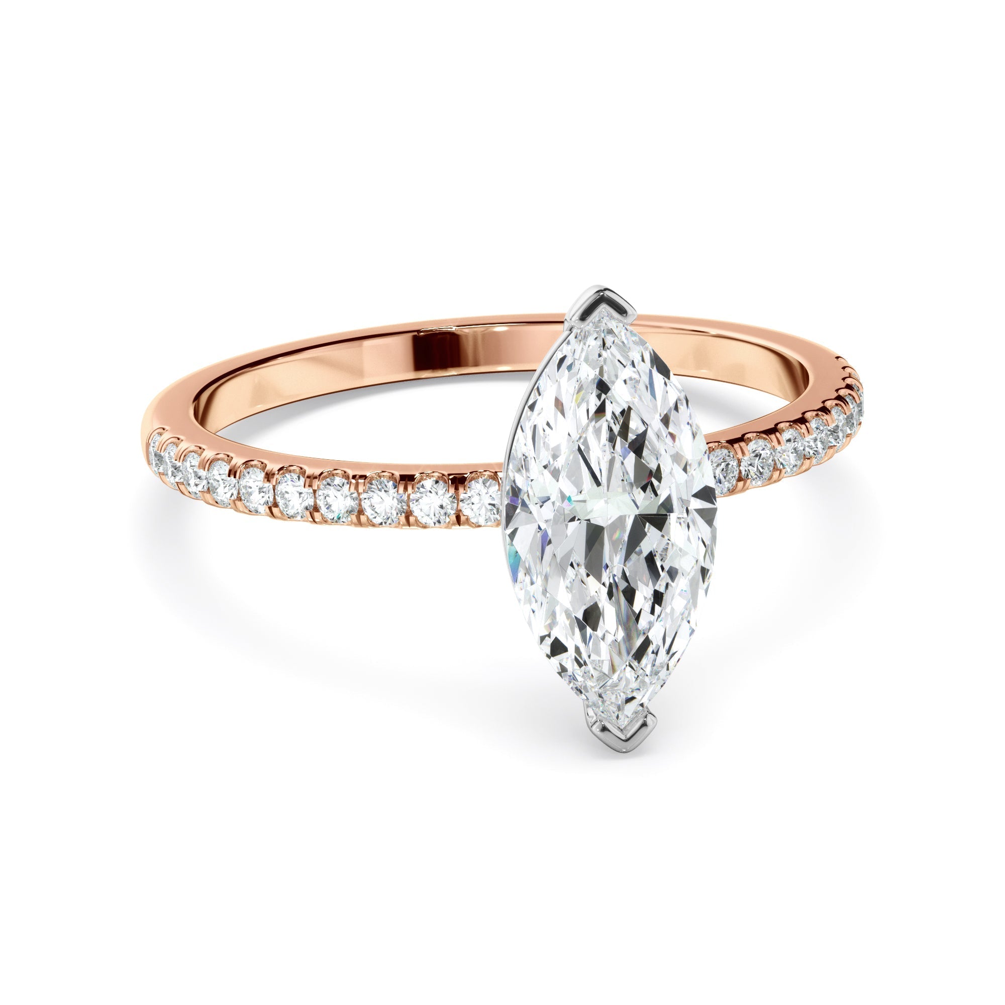 Marquise Cut Diamond Solitaire Engagement Ring With Pave Band