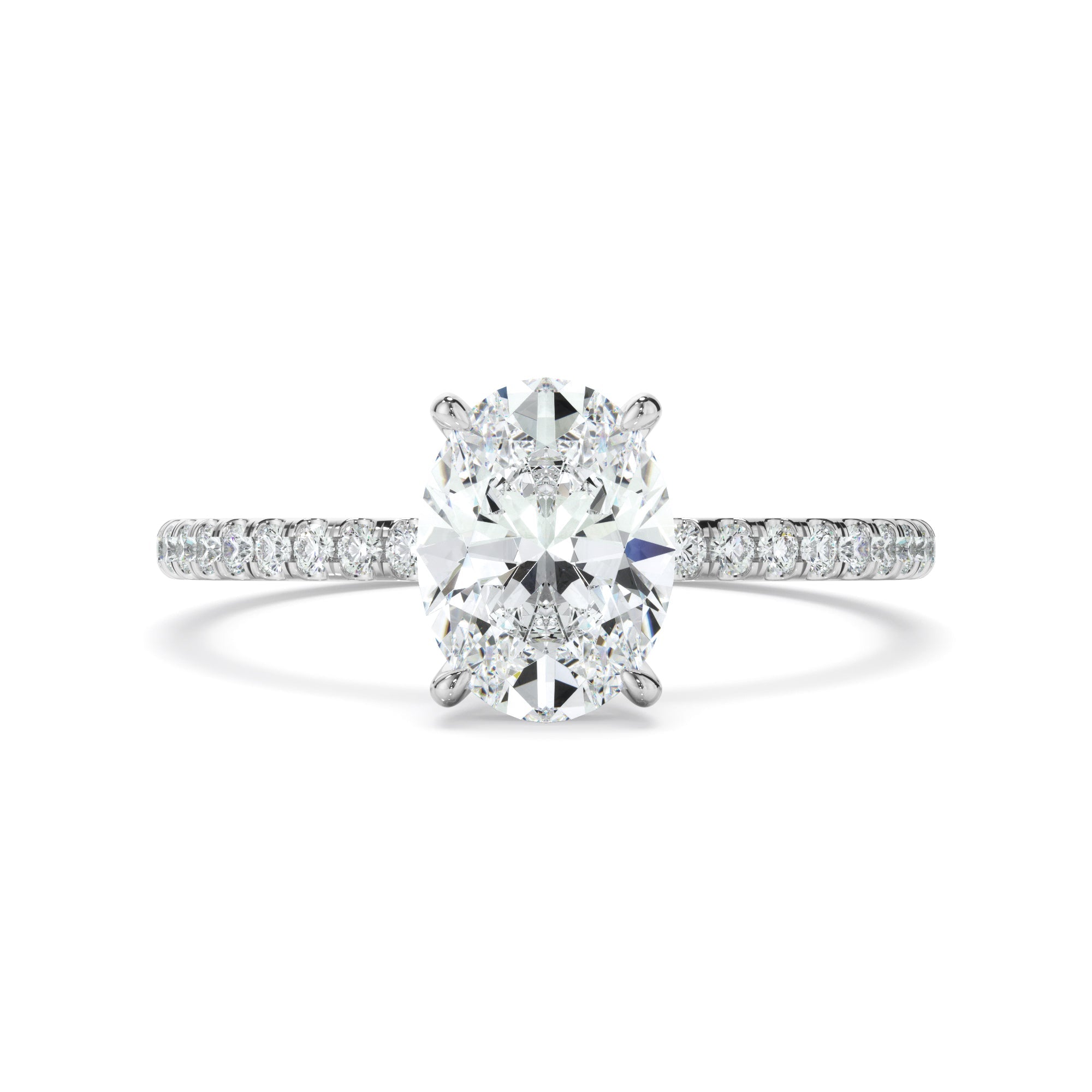 Oval Cut Diamond Solitaire Engagement Ring With Pave Band