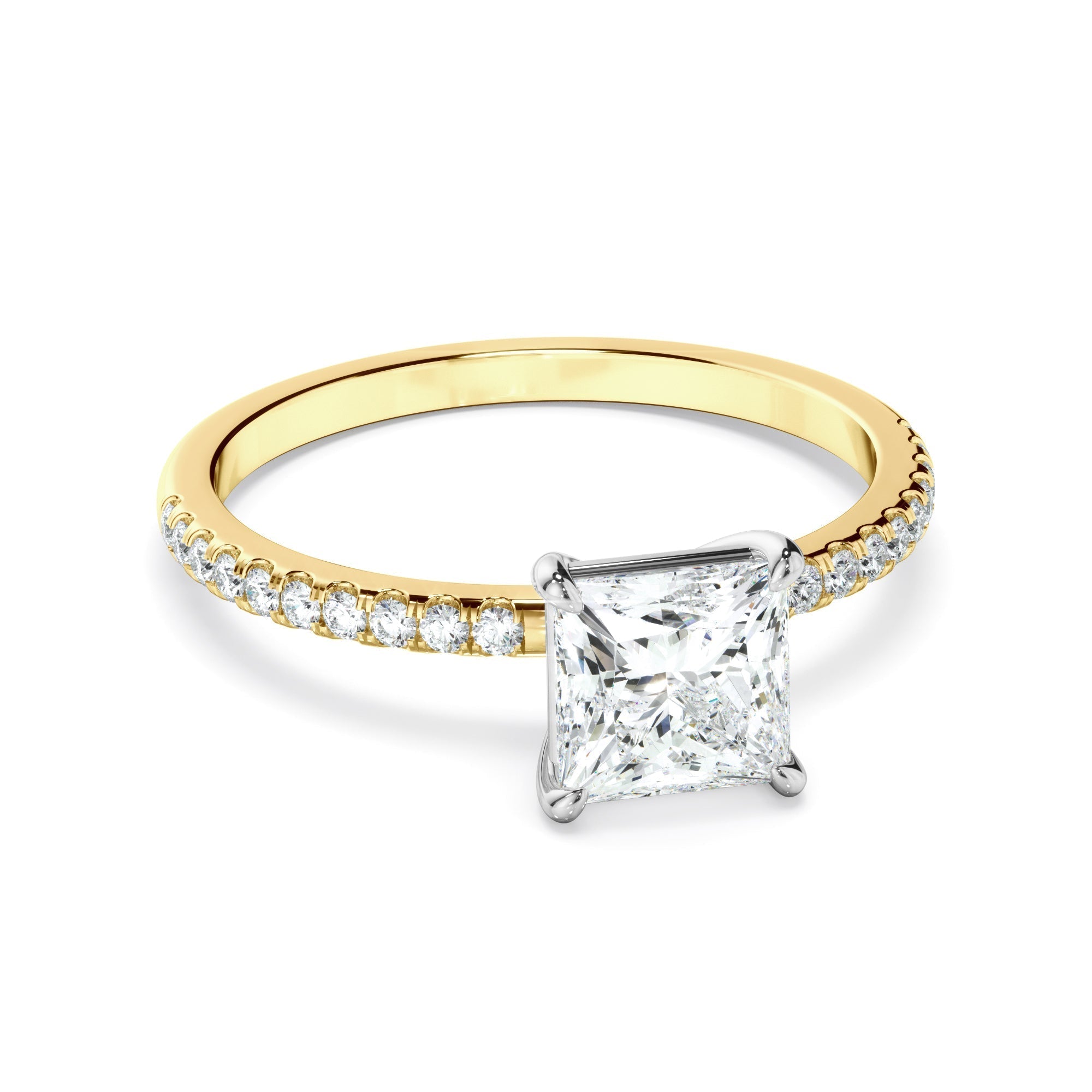 Princess Cut Diamond Solitaire Engagement Ring With Pave Band