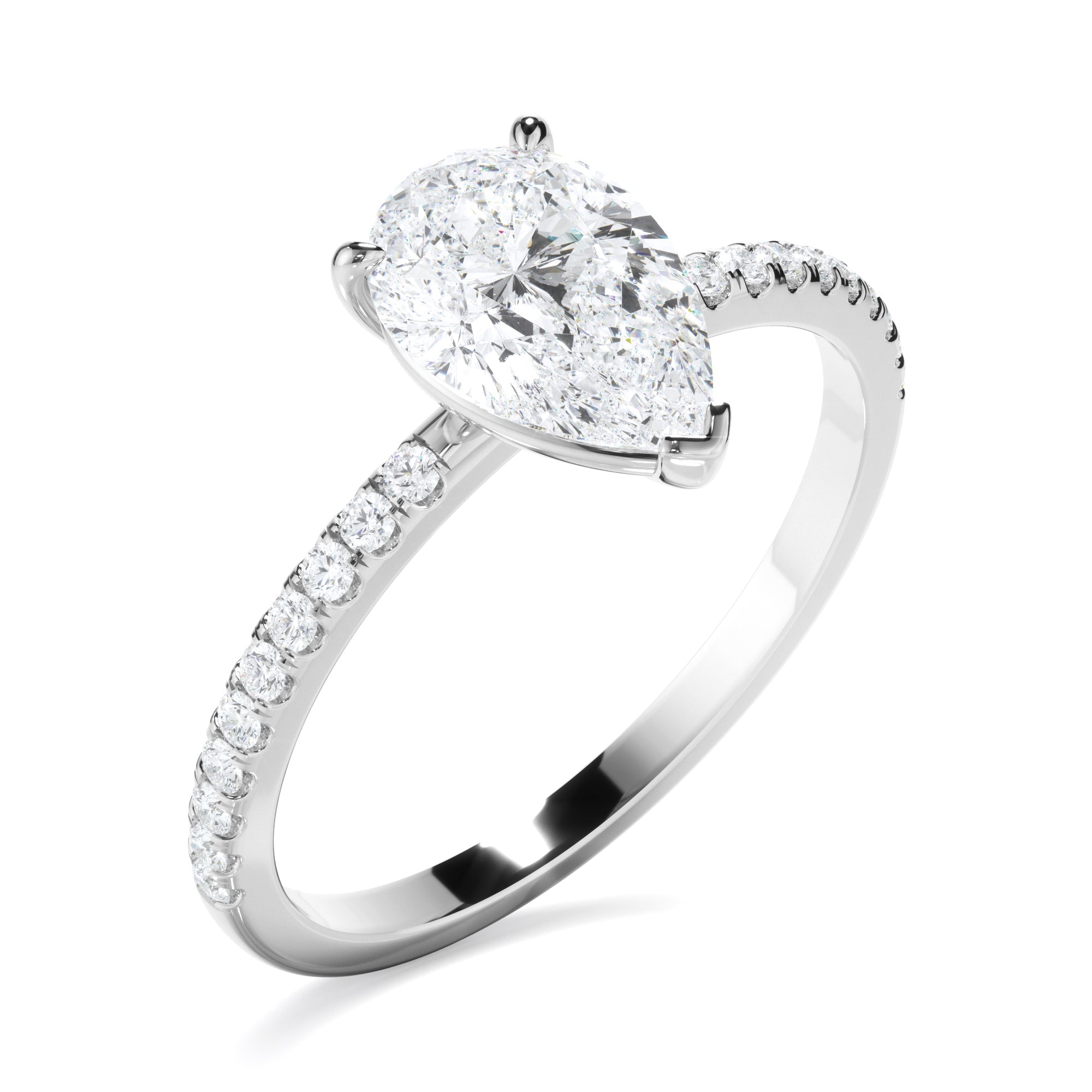 Pear Cut Diamond Solitaire Engagement Ring With Pave Band